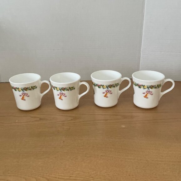 Vtg Corning Corelle Christmas Joy Coffee Mugs Cups Candy Cane Wreath Bell 1990s - Picture 3 of 7